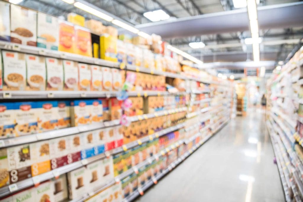 The cereal aisle in the grocery store