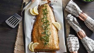 Saumon cuit au four avec marinade miel et moutarde